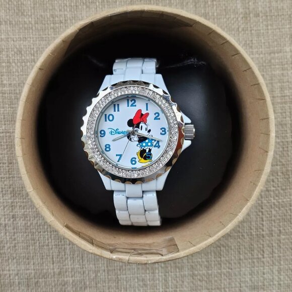 Accessories - Minnie Mouse Wristwatch White Tone Metal Strap Disney Accutime Analog Watch New